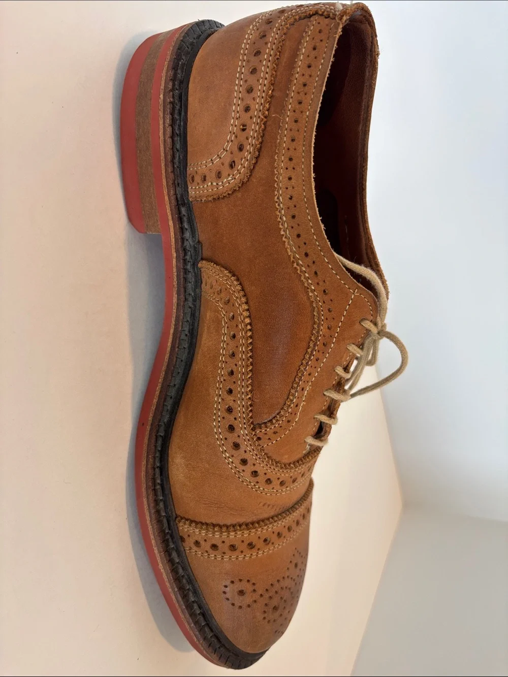 Men's Allen Edmonds Strandmok Tan Brogue Leather Lace-Up Dress Shoes Size 8E